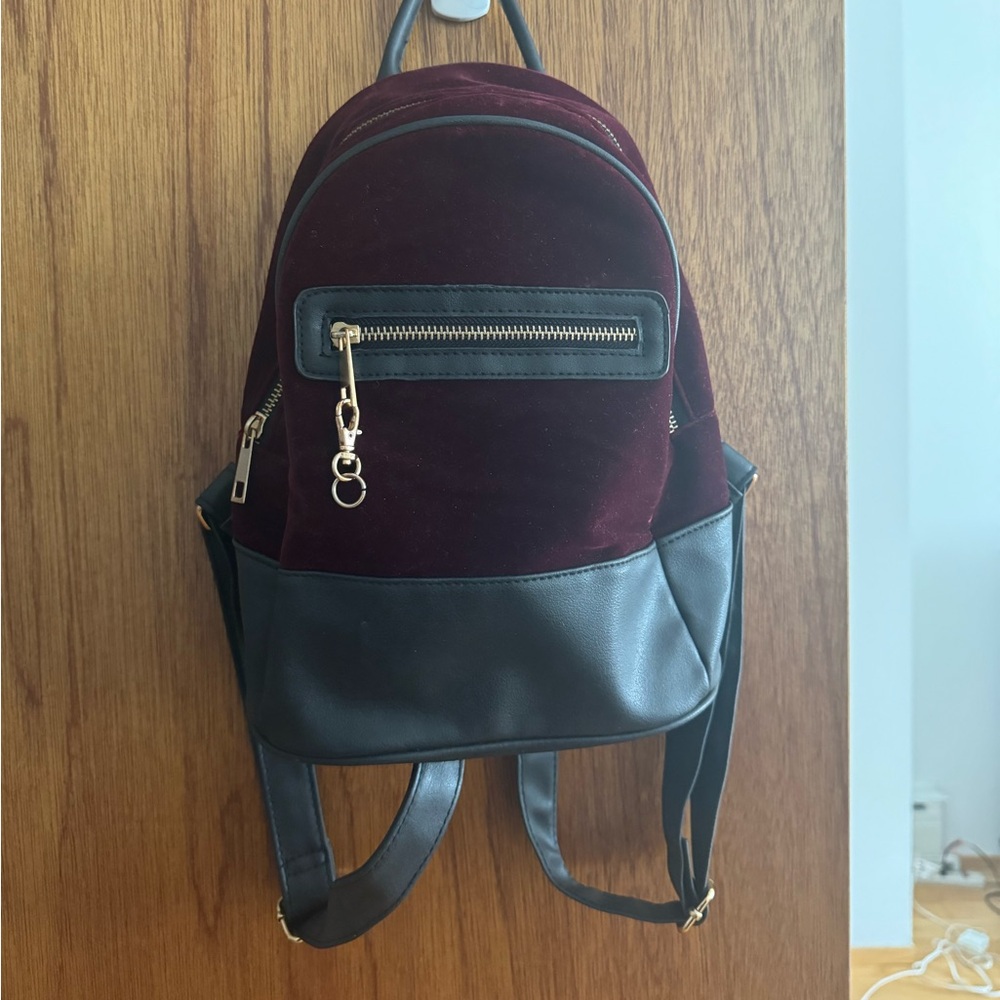 Maroon velvet mini backpack